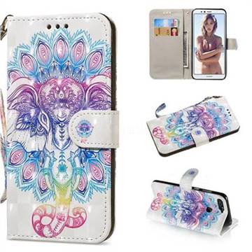 Colorful Elephant 3D Painted Leather Wallet Phone Case for Huawei Y6 (2018)