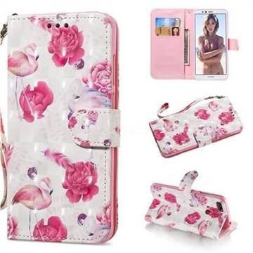 Flamingo 3D Painted Leather Wallet Phone Case for Huawei Y6 (2018)