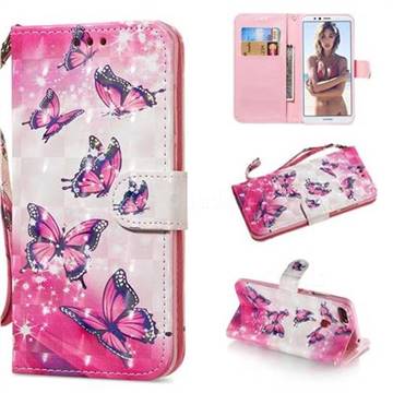 Pink Butterfly 3D Painted Leather Wallet Phone Case for Huawei Y6 (2018)