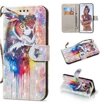 Watercolor Owl 3D Painted Leather Wallet Phone Case for Huawei Y6 (2018)