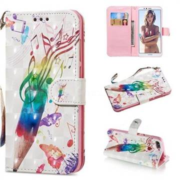 Music Pen 3D Painted Leather Wallet Phone Case for Huawei Y6 (2018)