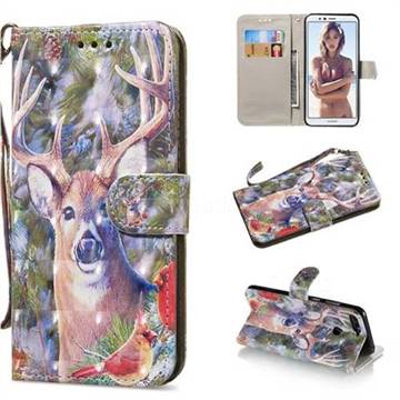 Elk Deer 3D Painted Leather Wallet Phone Case for Huawei Y6 (2018)