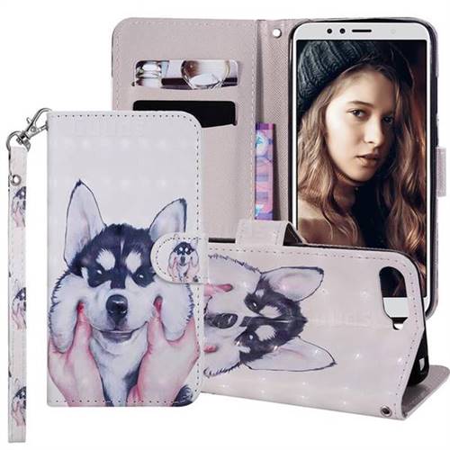 Husky Dog 3D Painted Leather Phone Wallet Case Cover for Huawei Y6 (2018)