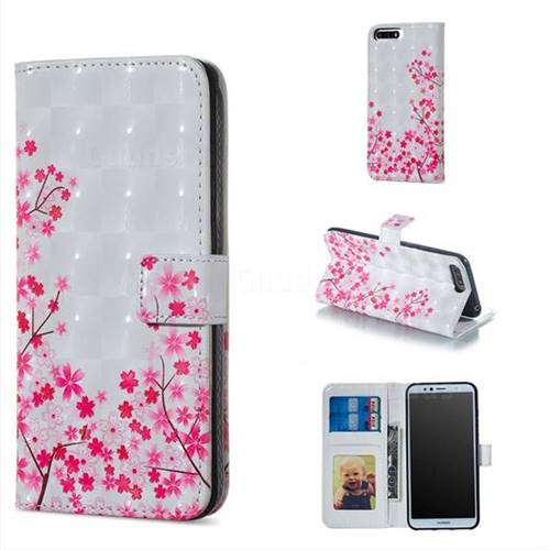 Cherry Blossom 3D Painted Leather Phone Wallet Case for Huawei Y6 (2018)