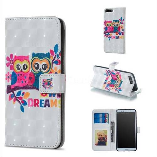 Couple Owl 3D Painted Leather Phone Wallet Case for Huawei Y6 (2018)