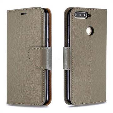 Classic Luxury Litchi Leather Phone Wallet Case for Huawei Y6 (2018) - Gray