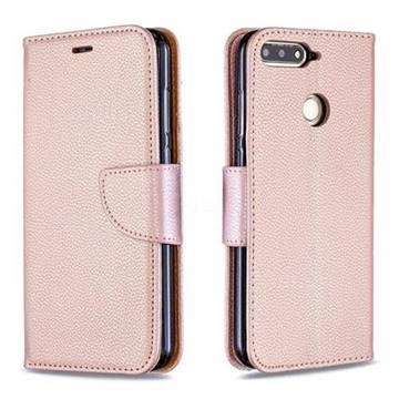 Classic Luxury Litchi Leather Phone Wallet Case for Huawei Y6 (2018) - Golden