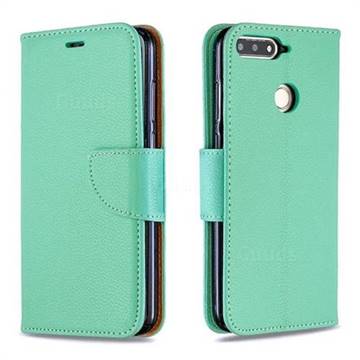 Classic Luxury Litchi Leather Phone Wallet Case for Huawei Y6 (2018) - Green