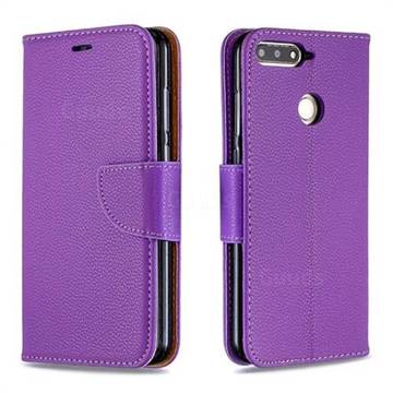 Classic Luxury Litchi Leather Phone Wallet Case for Huawei Y6 (2018) - Purple