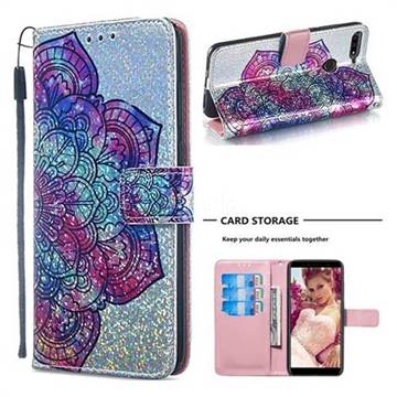 Glutinous Flower Sequins Painted Leather Wallet Case for Huawei Y6 (2018)