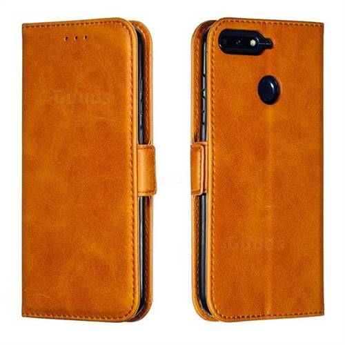 Retro Classic Calf Pattern Leather Wallet Phone Case for Huawei Y6 (2018) - Yellow