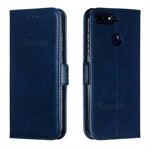 Retro Classic Calf Pattern Leather Wallet Phone Case for Huawei Y6 (2018) - Blue