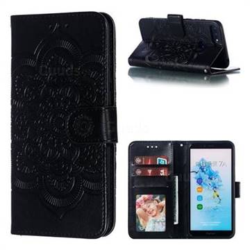 Intricate Embossing Datura Solar Leather Wallet Case for Huawei Y6 (2018) - Black