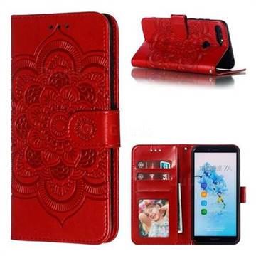 Intricate Embossing Datura Solar Leather Wallet Case for Huawei Y6 (2018) - Red
