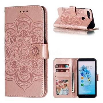 Intricate Embossing Datura Solar Leather Wallet Case for Huawei Y6 (2018) - Rose Gold