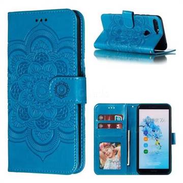 Intricate Embossing Datura Solar Leather Wallet Case for Huawei Y6 (2018) - Blue