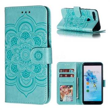 Intricate Embossing Datura Solar Leather Wallet Case for Huawei Y6 (2018) - Green