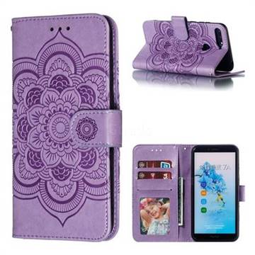 Intricate Embossing Datura Solar Leather Wallet Case for Huawei Y6 (2018) - Purple