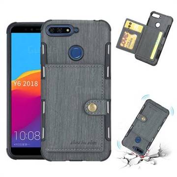 Brush Multi-function Leather Phone Case for Huawei Y6 (2018) - Gray