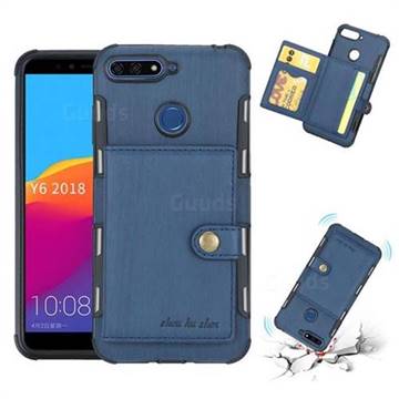 Brush Multi-function Leather Phone Case for Huawei Y6 (2018) - Blue