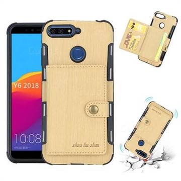 Brush Multi-function Leather Phone Case for Huawei Y6 (2018) - Golden