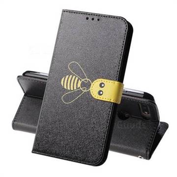 Silk Texture Bee Pattern Leather Phone Case for Huawei Y6 (2018) - Black