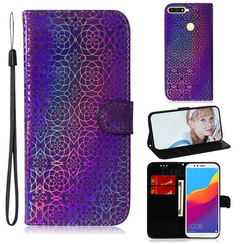 Laser Circle Shining Leather Wallet Phone Case for Huawei Y6 (2018) - Purple