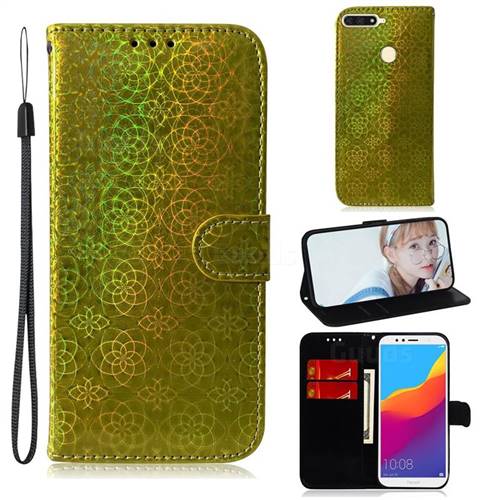 Laser Circle Shining Leather Wallet Phone Case for Huawei Y6 (2018) - Golden