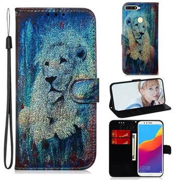 White Lion Laser Shining Leather Wallet Phone Case for Huawei Y6 (2018)