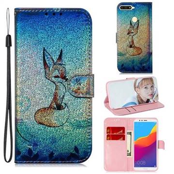 Cute Fox Laser Shining Leather Wallet Phone Case for Huawei Y6 (2018)
