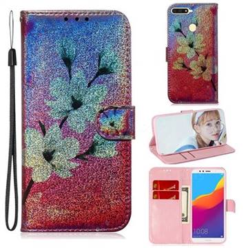 Magnolia Laser Shining Leather Wallet Phone Case for Huawei Y6 (2018)