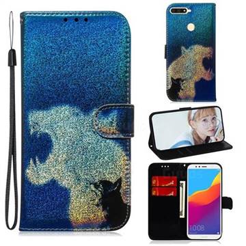 Cat and Leopard Laser Shining Leather Wallet Phone Case for Huawei Y6 (2018)
