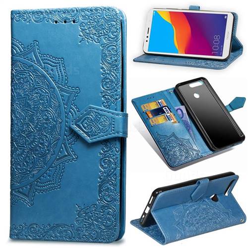 Embossing Imprint Mandala Flower Leather Wallet Case for Huawei Y6 (2018) - Blue