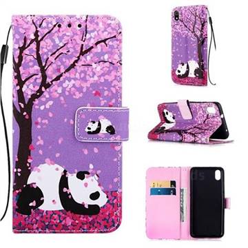 Cherry Blossom Panda Matte Leather Wallet Phone Case for Huawei Y6 (2018)