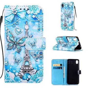 Tower Butterfly Matte Leather Wallet Phone Case for Huawei Y6 (2018)