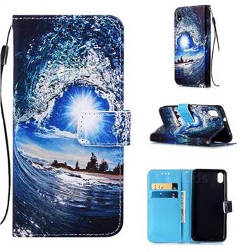 Waves and Sun Matte Leather Wallet Phone Case for Huawei Y6 (2018)