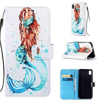 Mermaid Matte Leather Wallet Phone Case for Huawei Y6 (2018)