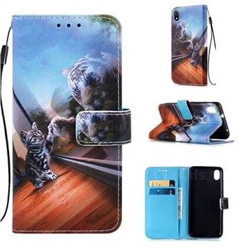 Mirror Cat Matte Leather Wallet Phone Case for Huawei Y6 (2018)