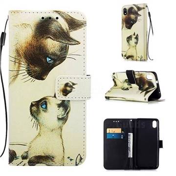 Cat Confrontation Matte Leather Wallet Phone Case for Huawei Y6 (2018)