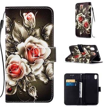 Black Rose Matte Leather Wallet Phone Case for Huawei Y6 (2018)