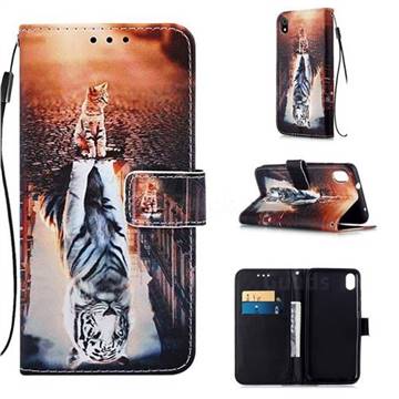 Cat and Tiger Matte Leather Wallet Phone Case for Huawei Y6 (2018)