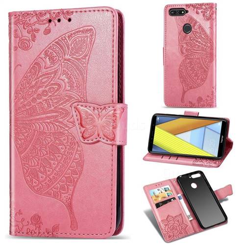 Embossing Mandala Flower Butterfly Leather Wallet Case for Huawei Y6 (2018) - Pink