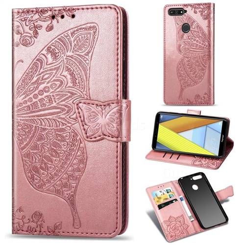Embossing Mandala Flower Butterfly Leather Wallet Case for Huawei Y6 (2018) - Rose Gold