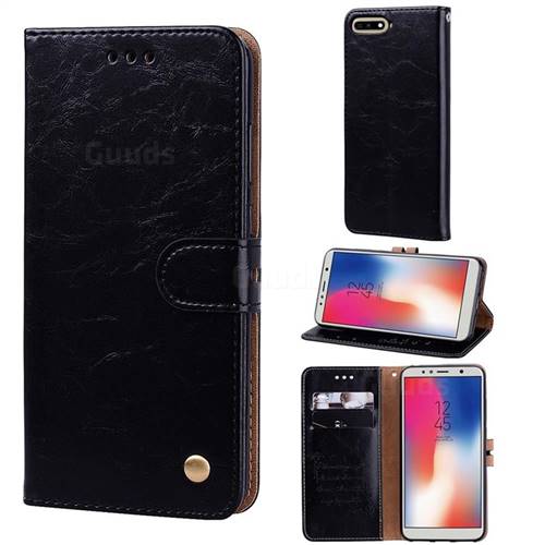 Luxury Retro Oil Wax PU Leather Wallet Phone Case for Huawei Y6 (2018) - Deep Black