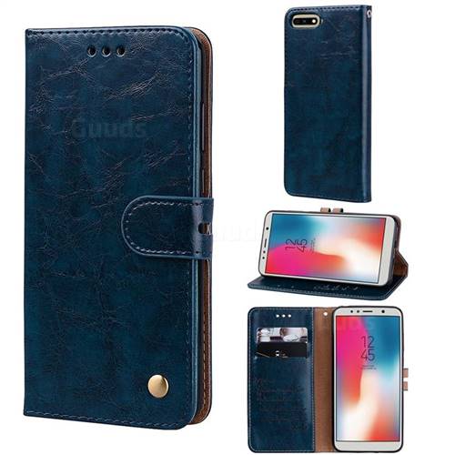 Luxury Retro Oil Wax PU Leather Wallet Phone Case for Huawei Y6 (2018) - Sapphire