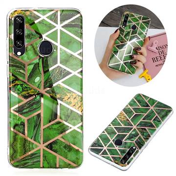 Green Rhombus Galvanized Rose Gold Marble Phone Back Cover for Huawei Y6p