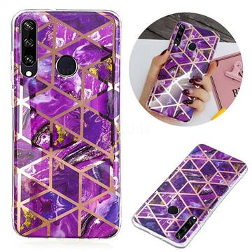 Purple Rhombus Galvanized Rose Gold Marble Phone Back Cover for Huawei Y6p