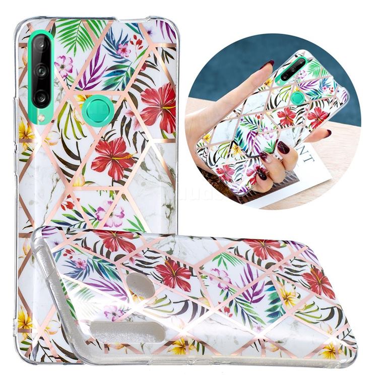 Tropical Rainforest Flower Painted Marble Electroplating Protective Case for Huawei Y6p