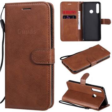 Retro Greek Classic Smooth PU Leather Wallet Phone Case for Huawei Y6p - Brown