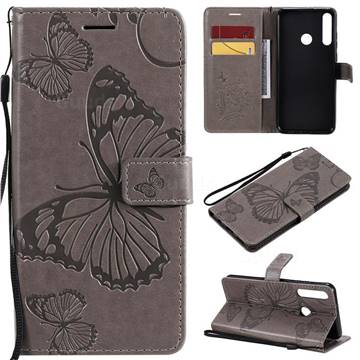 Embossing 3D Butterfly Leather Wallet Case for Huawei Y6p - Gray